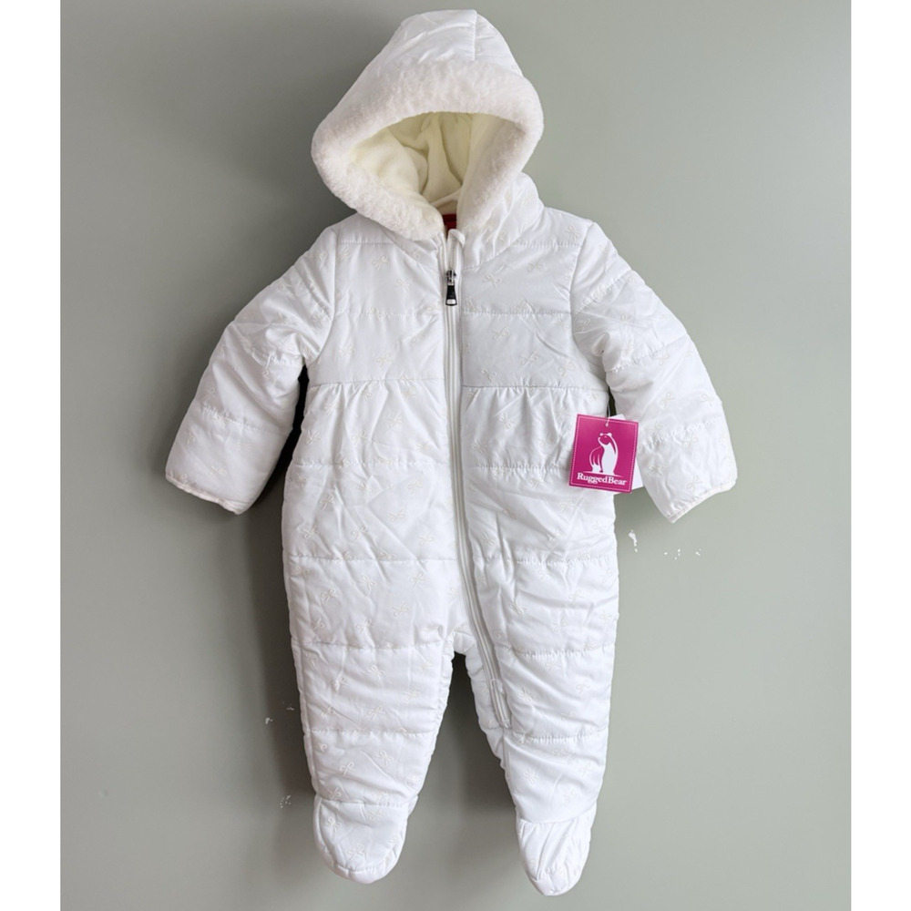 Rugged Bear Baby Girl‎ Snowsuit Bunting 6-9 months White Bows Faux Fur Winter